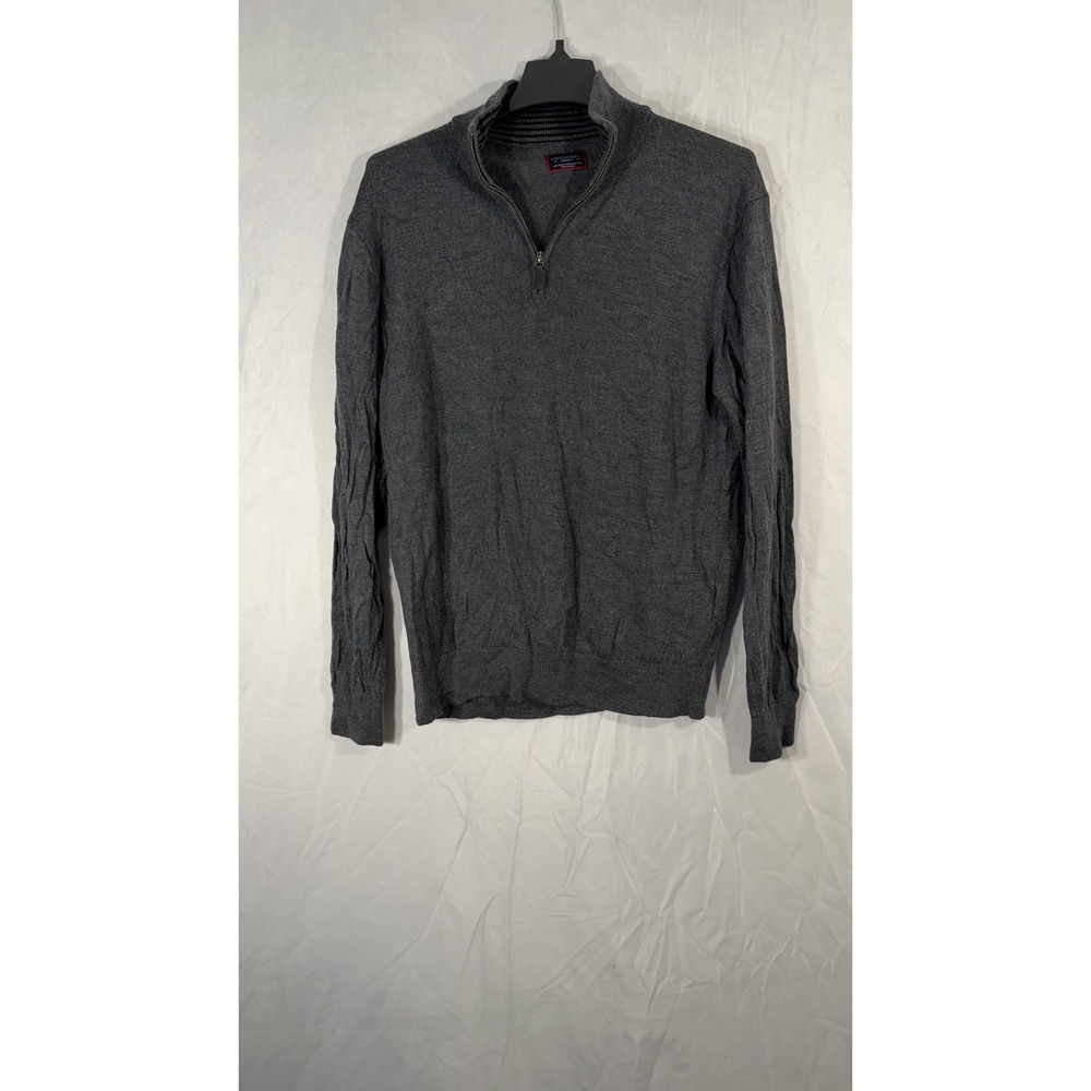 untuckit 1/4 zip pullover sweater Gray Men's Medium Merino Wool Soft Comfort